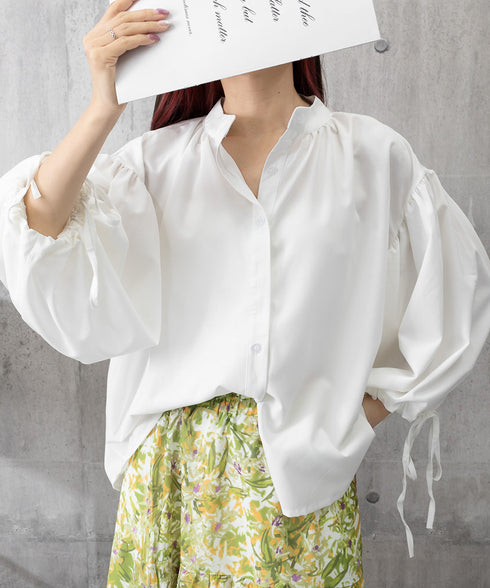 ランタンスリーブシャツブラウスレディース ぽわん袖ブラウス きれいめ ドロップショルダートップス着やせ 大人可愛い スキッパーシャツおしゃれ 韓国風春夏服ゆったり 2DAIWEI-004